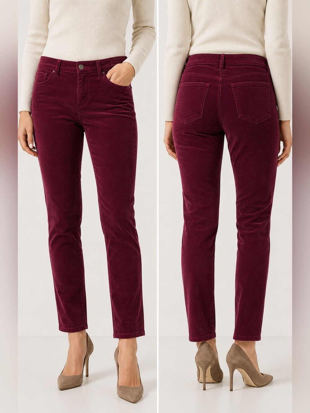 NWOT LOFT Burgundy Corduroy Slim Fit Ankle Pants Skinny Wine Red Stretch 6/28R